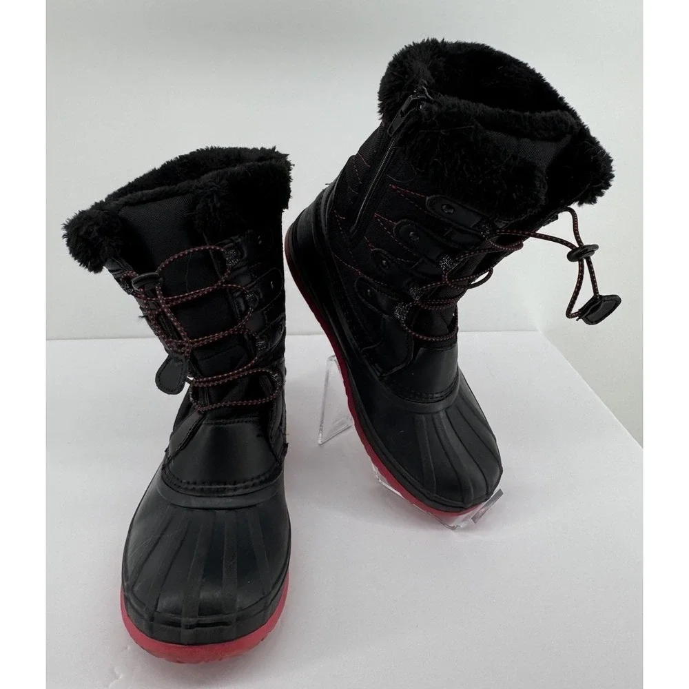 Canada Weather Gear Snow Boots Womens 6M Black Red Faux Fur Insulated Zip - Picture 1 of 10